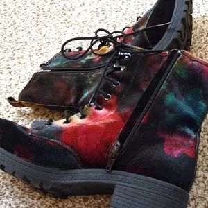 Floral Velvet Combat Boots